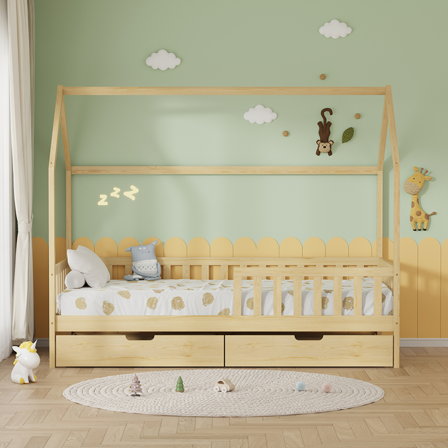 ΚΡΕΒΑΤΙ ΠΑΙΔΙΚΟ ΜΕ ΣΥΡΤΑΡΙΑ PHYLLIS HM724.01 τ.MONTESSORI ΦΥΣΙΚΟ 196x97x161Υεκ. (x1) - Image 5