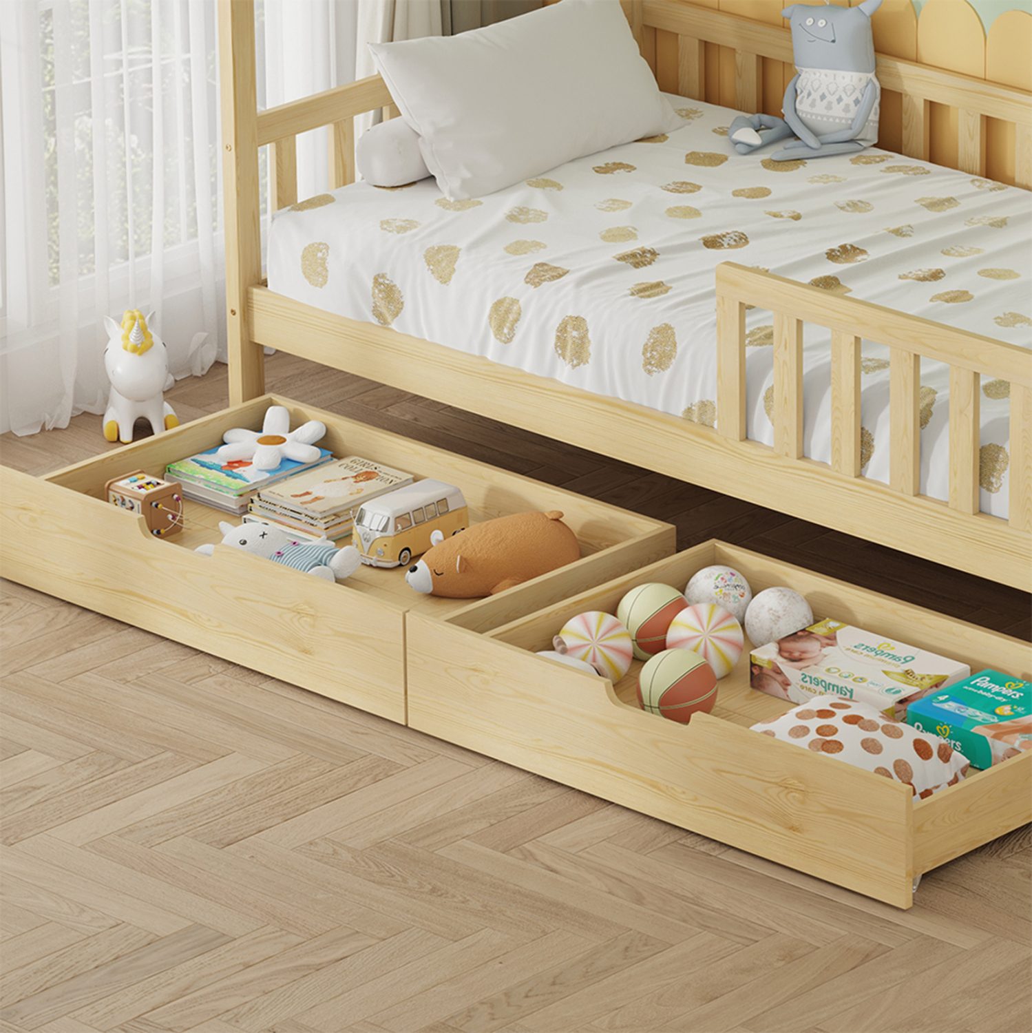 ΚΡΕΒΑΤΙ ΠΑΙΔΙΚΟ ΜΕ ΣΥΡΤΑΡΙΑ PHYLLIS HM724.01 τ.MONTESSORI ΦΥΣΙΚΟ 196x97x161Υεκ. (x1) - Image 9