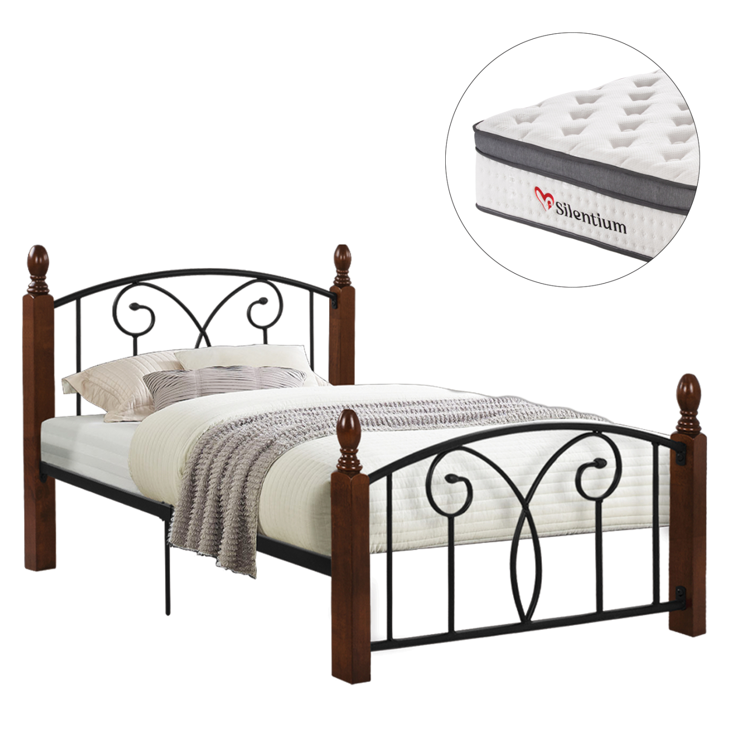ΚΡΕΒΑΤΙ & ΣΤΡΩΜΑ SUZIE HM10800 ΜΕΤΑΛΛΟ & RUBBERWOOD ΣΚΟΥΡΟ ΚΑΡΥΔΙ--ΣΤΡΩΜΑ 90Χ190εκ (x1)