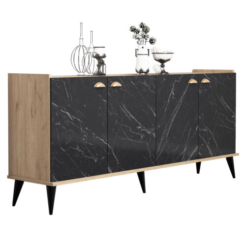 ΜΠΟΥΦΕΣ ΜΕΛΑΜΙΝΗΣ HM9045.01 NATURAL WOOD - ΜΑΥΡΟ ΜΑΡΜΑΡΟ 180x41x77,8Y εκ. (x1)