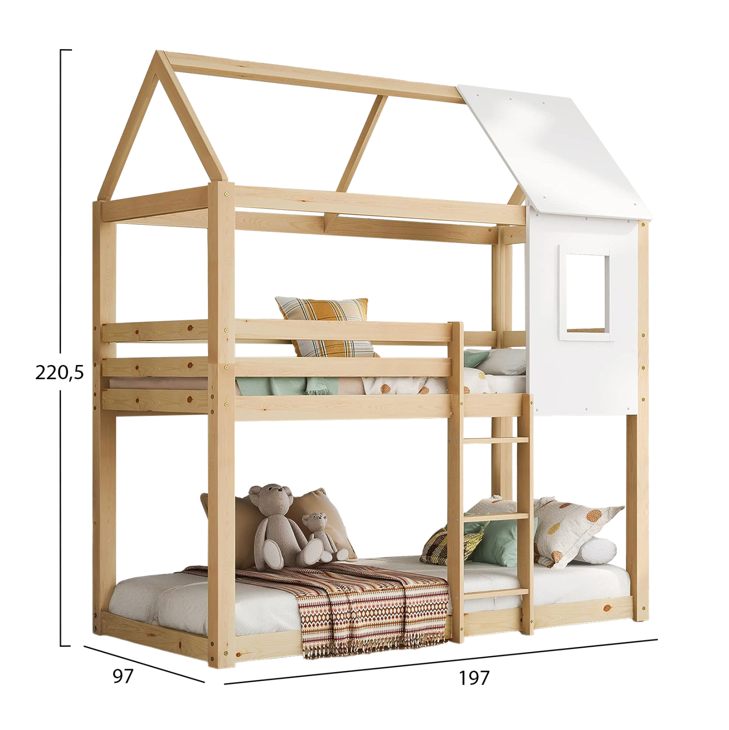 ΠΑΙΔΙΚΗ ΚΟΥΚΕΤΑ ΣΠΙΤΑΚΙ τ.MONTESSORI HOOD HM705.01 ΞΥΛΟ ΠΕΥΚΟΥ ΣΕ ΦΥΣΙΚΟ-ΣΤΡΩΜΑΤΑ 190x90εκ (x1) - Image 3