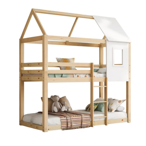 ΠΑΙΔΙΚΗ ΚΟΥΚΕΤΑ ΣΠΙΤΑΚΙ τ.MONTESSORI HOOD HM705.01 ΞΥΛΟ ΠΕΥΚΟΥ ΣΕ ΦΥΣΙΚΟ-ΣΤΡΩΜΑΤΑ 190x90εκ (x1)
