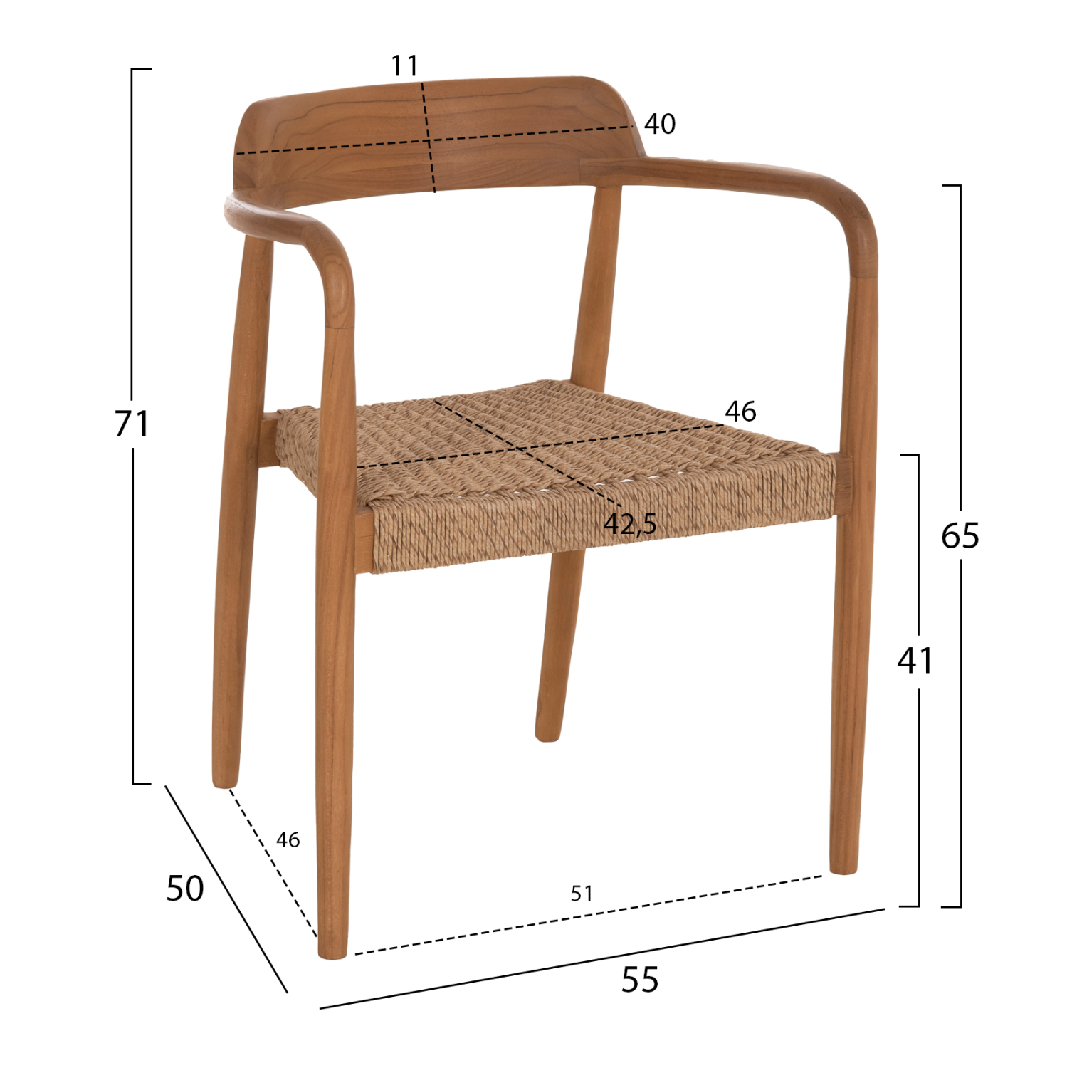 ΠΟΛΥΘΡΟΝΑ ΤΡΑΠΕΖΑΡΙΑΣ ROBBY HM18350 ΞΥΛΟ TEAK & ΣΧΟΙΝΙ VIRO ΦΥΣΙΚΟ 55x50x71Υεκ. (x1) - Image 2