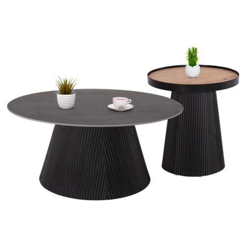 ΣΕΤ 2ΤΜΧ ΤΡΑΠΕΖΙΑ ΣΑΛΟΝΙΟΥ DUNCAN HM21081 MDF ΚΑΙ ΚΕΡΑΜΙΚΟ TOP Φ80εκ & Φ45εκ (x1)