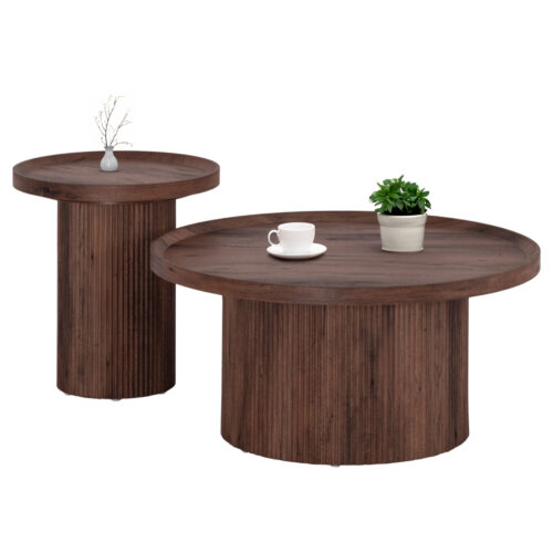 ΣΕΤ 2ΤΜΧ ΤΡΑΠΕΖΙΑ ΣΑΛΟΝΙΟΥ MARGON HM21084 MDF ΣΚΟΥΡΟ ΚΑΦΕ Φ80εκ & Φ45εκ (x1)