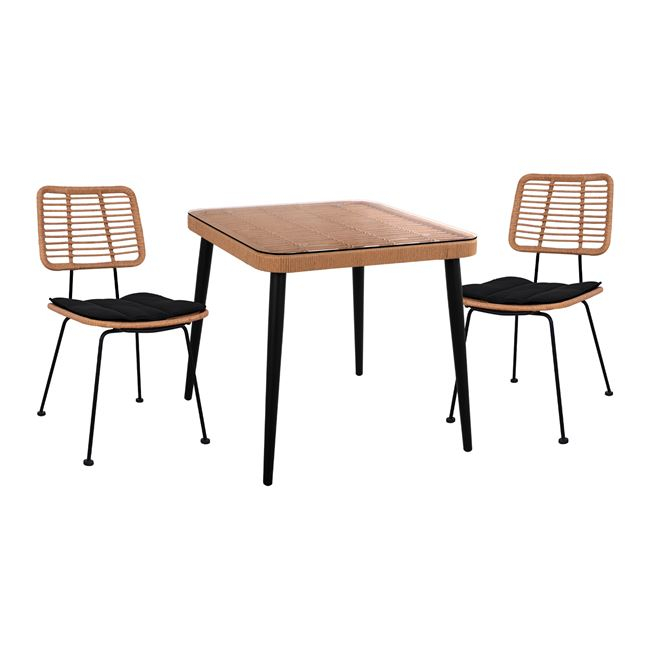 ΣΕΤ 3ΤΜΧ ALLEGRA WICKER ΜΕ ΤΡΑΠΕΖΙ 80X80Χ78Υ ΜΠΕΖ & ΜΑΥΡΟ ΧΡΩΜΑ HM10485 (x1)