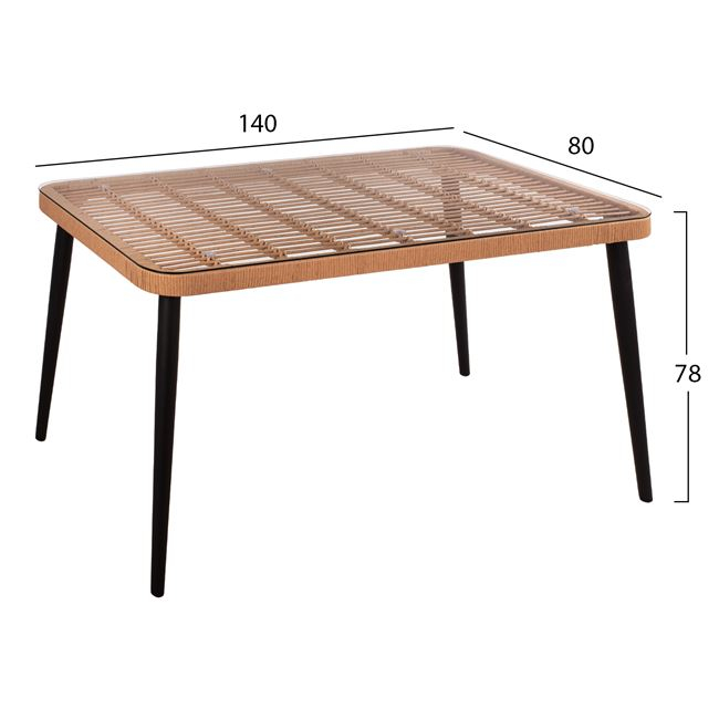 ΣΕΤ 5ΤΜΧ ALLEGRA WICKER ΜΕ ΤΡΑΠΕΖΙ 140X80Χ78Υ ΜΠΕΖ & ΜΑΥΡΟ ΧΡΩΜΑ HM10491 (x1) - Image 2