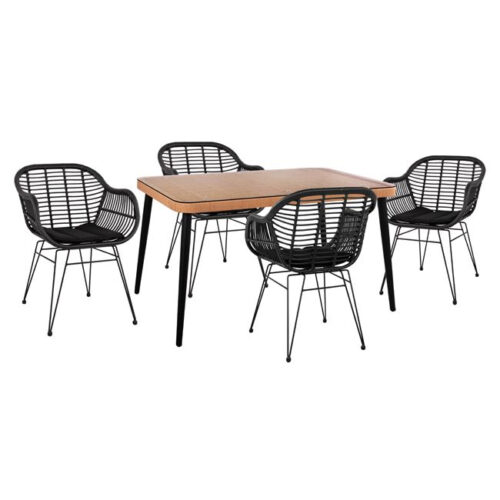 ΣΕΤ 5ΤΜΧ ALLEGRA WICKER ΜΕ ΤΡΑΠΕΖΙ 140X80Χ78Υ ΜΠΕΖ & ΜΑΥΡΟ ΧΡΩΜΑ HM10508 (x1)