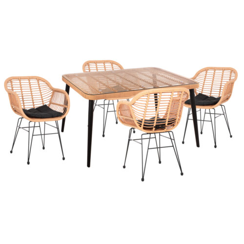 ΣΕΤ ΕΞΩΤ.ΧΩΡΟΥ 5ΤΜΧ ALLEGRA HM21027 ΣΕ ΜΠΕΖ & ΜΑΥΡΟ ΧΡΩΜΑ WICKER-ΜΕΤΑΛΛΟ (x1)