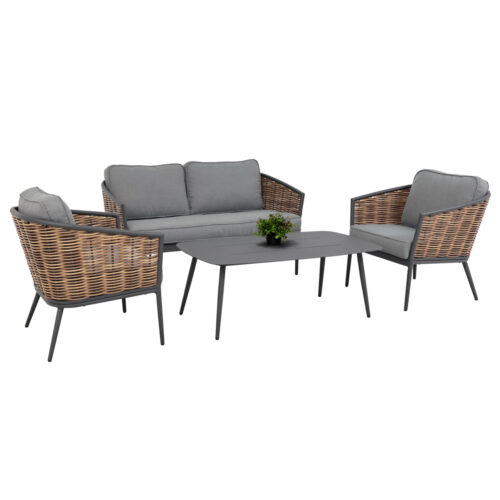 ΣΕΤ ΣΑΛΟΝΙ 4ΤΜΧ CASSIAN HM6552.01 ΑΛΟΥΜΙΝΙΟ & ΜΑΞΙΛΑΡΙΑ ΓΚΡΙ-ΜΠΕΖ P.E.RATTAN (x1)