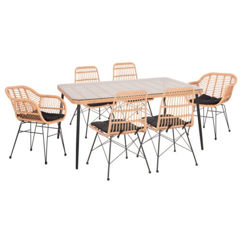 ΣΕΤ ΤΡΑΠΕΖΑΡΙΑΣ 7ΤΜΧ ALLEGRA HM10495 WICKER ΜΠΕΖ-ΜΕΤΑΛΛΟ ΜΑΥΡΟ (x1)
