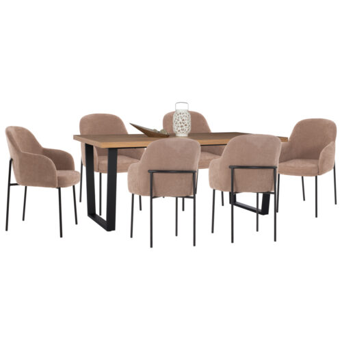 ΣΕΤ ΤΡΑΠΕΖΑΡΙΑΣ 7ΤΜΧ MANIDO HM10949.03 MDF TOP--ΥΦΑΣΜΑ TAUPE & ΜΕΤΑΛΛΟ ΜΑΥΡΟ (x1)