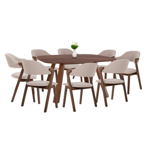 ΣΕΤ ΤΡΑΠΕΖΑΡΙΑΣ 9ΤΜΧ RIDER HM21341 ΤΡΑΠΕΖΙ ΑΠΟ MDF--ΚΑΡΕΚΛΕΣ RUBBERWOOD & ΥΦΑΣΜΑ (x1)