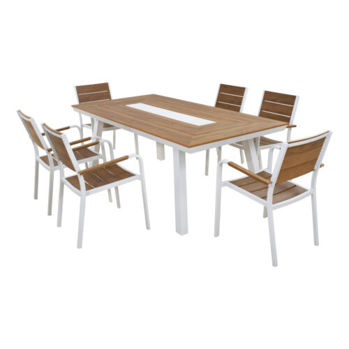 ΣΕΤ ΤΡΑΠΕΖΑΡΙΑΣ TABER HM10738.01 ΤΡΑΠΕΖΙ & 6 ΠΟΛΥΘΡΟΝΕΣ-ΑΛΟΥΜΙΝΙΟ & POLYWOOD-ΛΕΥΚΟ (x1)