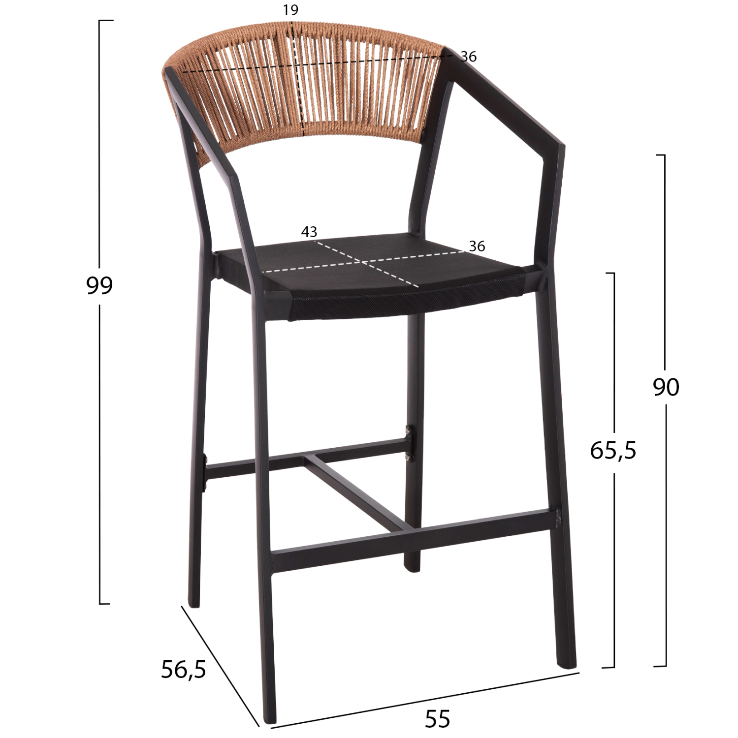 ΣΚΑΜΠΟ ΑΛΟΥΜΙΝΙΟΥ MIRI HM5892.15 ΜΕΣΑΙΟΥ ΥΨΟΥΣ RATTAN & TEXTLINE ΜΑΥΡΟ ΜΠΕΖ 55x56,5x99Υ (x1) - Image 2