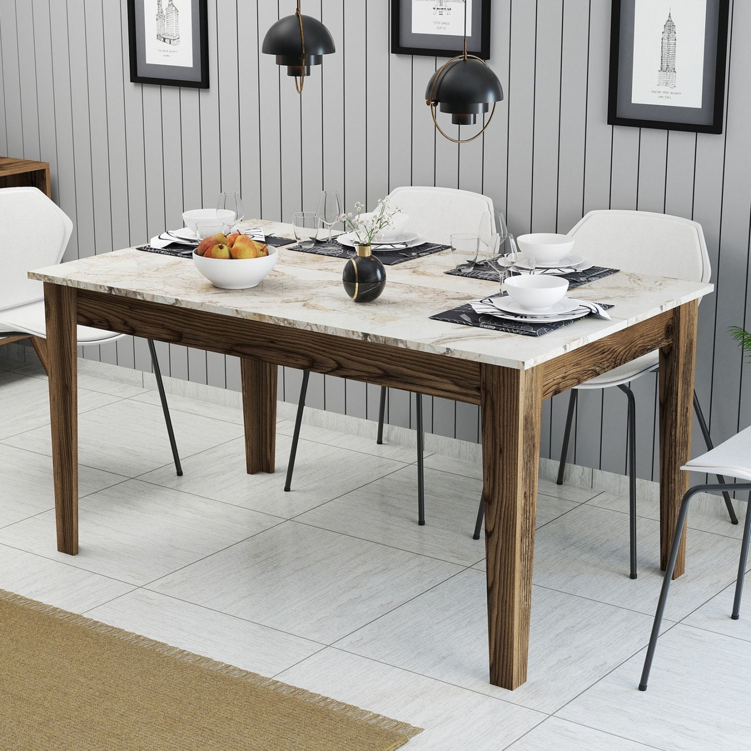 ΤΡΑΠΕΖΙ STANDARD HM9507.03 ΜΕΛΑΜΙΝΗ ΚΑΡΥΔΙ-ΛΕΥΚΟ ΜΑΡΜΑΡΟ ΜΕ ΑΠΟΘ.ΧΩΡΟ 145x88x75Yεκ. (x1) - Image 3