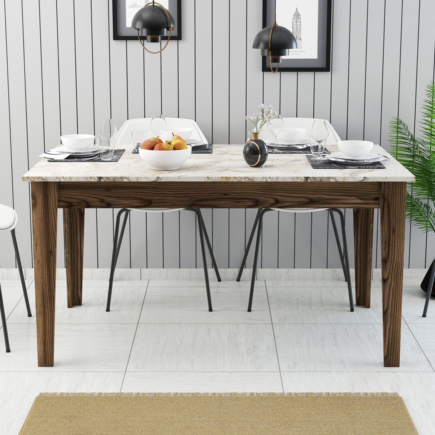 ΤΡΑΠΕΖΙ STANDARD HM9507.03 ΜΕΛΑΜΙΝΗ ΚΑΡΥΔΙ-ΛΕΥΚΟ ΜΑΡΜΑΡΟ ΜΕ ΑΠΟΘ.ΧΩΡΟ 145x88x75Yεκ. (x1) - Image 4