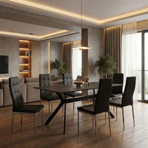 Τραπέζι Olivet pakoworld sintered stone μαύρο μαρμάρου-μαύρο 180x90x75εκ (x1)