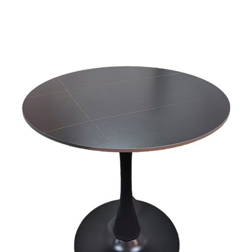 Tραπέζι Balou pakoworld sintered stone σε μαύρη απόχρωση με όψη μαρμάρου-βάση μαύρο μέταλλο Φ90x73εκ (x1)