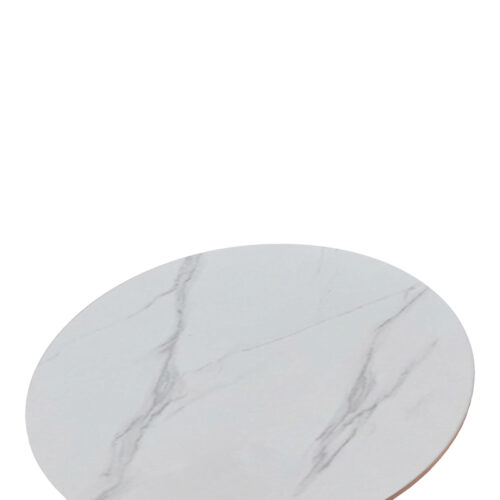 Tραπέζι Balou pakoworld sintered stone σε λευκή απόχρωση με όψη μαρμάρου-βάση λευκό μέταλλο Φ120x73εκ (x1)