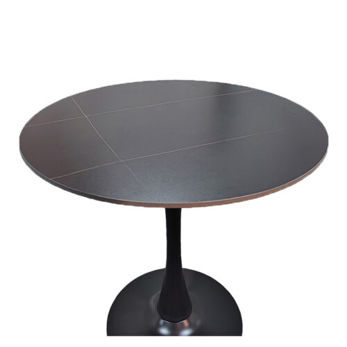 Tραπέζι Balou pakoworld sintered stone σε μαύρη απόχρωση με όψη μαρμάρου-βάση μαύρο μέταλλο Φ120x73εκ (x1)