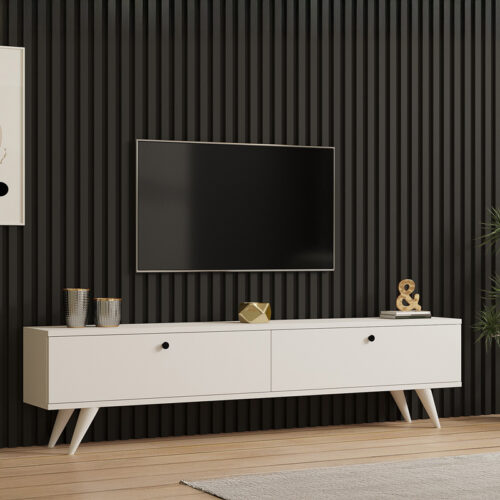 Έπιπλο τηλεόρασης Jate pakoworld σε λευκή απόχρωση 160x25x40εκ (x1)