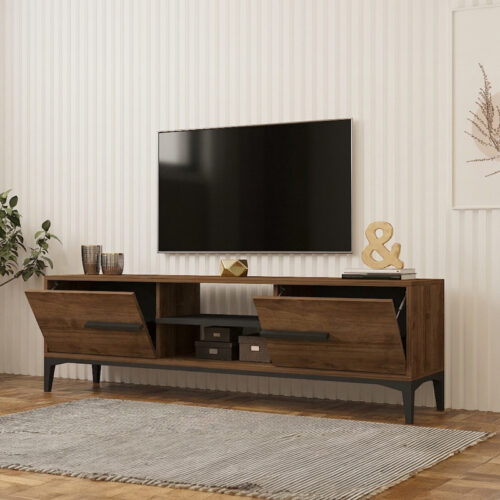 Έπιπλο τηλεόρασης Eslem pakoworld καρυδί με ανθρακί 160x34,6x48,1εκ (x1)