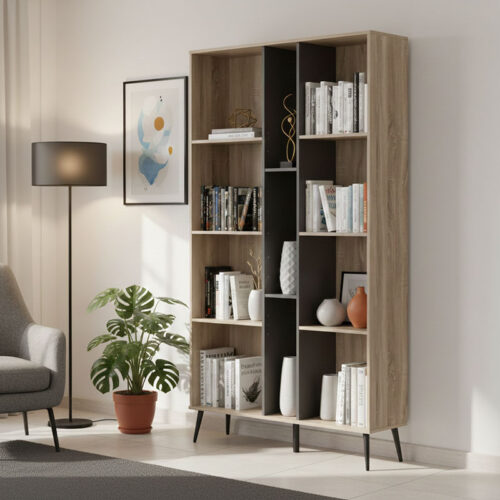 Βιβλιοθήκη Zezan pakoworld σε sonoma-ανθρακί απόχρωση 114x30x200.5εκ (x1)