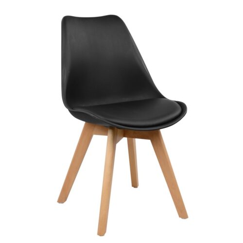 Καρέκλα LORA 47x56.6x82cm Μαύρο με Ξύλινα Πόδια