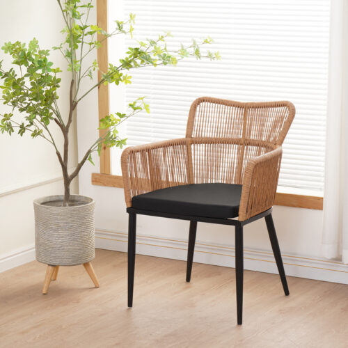 Πολυθρόνα Naoki pakoworld pe rattan -metal σε φυσική απόχρωση με μαύρα πόδια/μαξιλάρι 59x62.5x82εκ (x1)