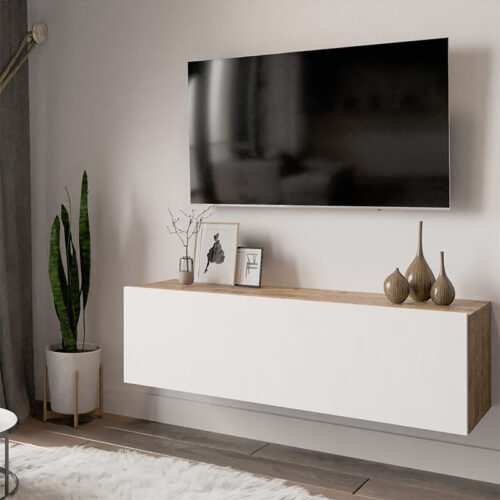 Έπιπλο τηλεόρασης επιτοίχιο Serit pakoworld λευκό-oak 100x31,5x29,5εκ (x1)