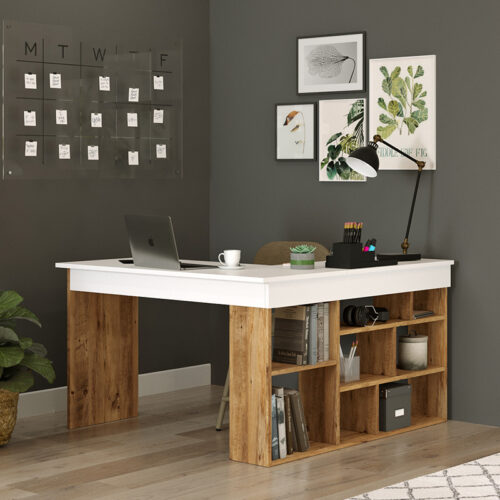 Γραφείο γωνιακό Rosaline pakoworld λευκό-oak 120x129x72εκ (x1)