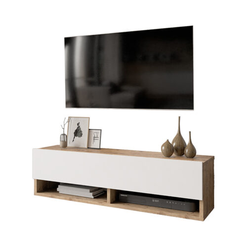 Έπιπλο τηλεόρασης επιτοίχιο Roscoe pakoworld λευκό-oak 100x31.5x29.5εκ (x1)
