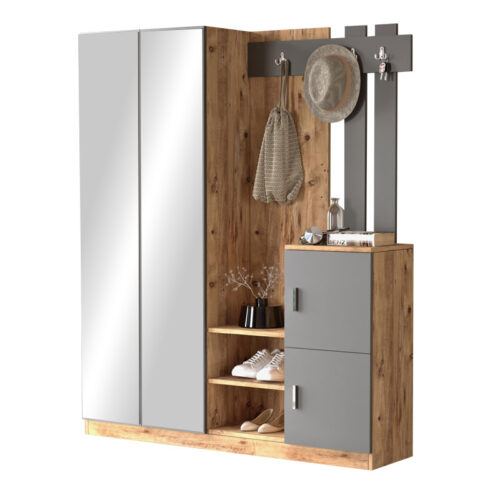 Έπιπλο εισόδου Doorse pakoworld μελαμίνης ανθρακί-oak 147.5x35x180εκ (x1)