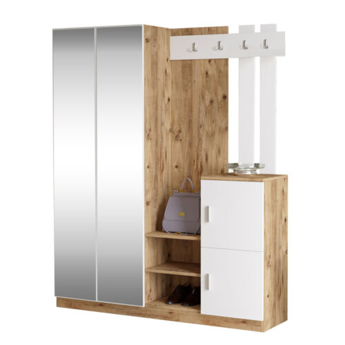 Έπιπλο εισόδου Doorse pakoworld μελαμίνης λευκό-oak 147.5x35x180εκ (x1)