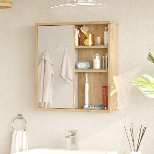 Ντουλάπι μπάνιου Bagno με καθρέπτη pakoworld oak 60x14.5x63.6εκ (x1)