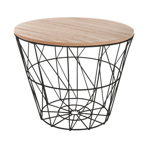 Βοηθητικό τραπέζι σαλονιού Jacot pakoworld oak-μαύρο Φ38x30,5εκ (x1)