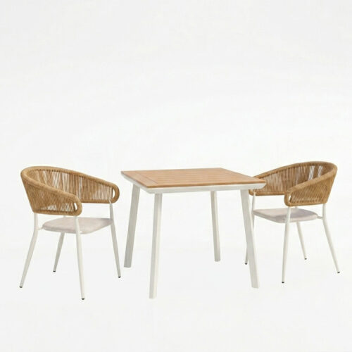 Τραπεζαρία Synergy-Raven σετ 3τεμ pakoworld λευκό αλουμίνιο και plywood σε φυσικό χρώμα 80x80x74εκ (x1)