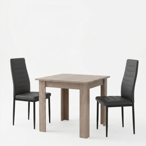 Τραπεζαρία Manka-Parker pakoworld σετ 3τεμ mdf σε μαύρη-sonoma truffle απόχρωση 80x80x77εκ (x1)