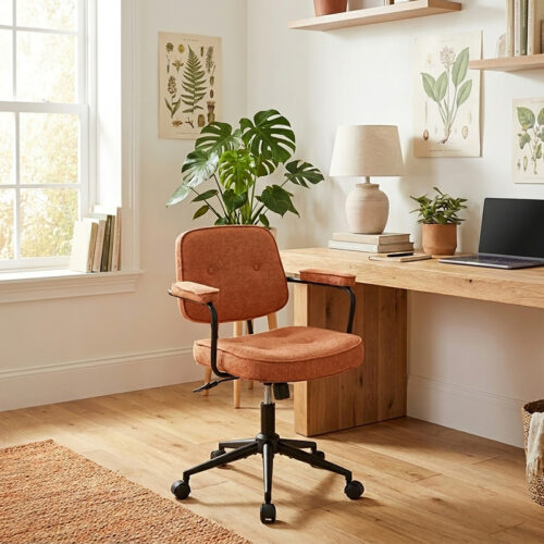Καρέκλα γραφείου Leberta pakoworld terracotta ύφασμα 64x63,5x86-96εκ (x1)