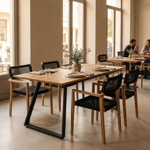 Τραπέζι επεκτεινόμενο Kannu pakoworld σε φυσική απόχρωση με μαύρα μεταλλικά πόδια 160-200x90x75εκ (x1)