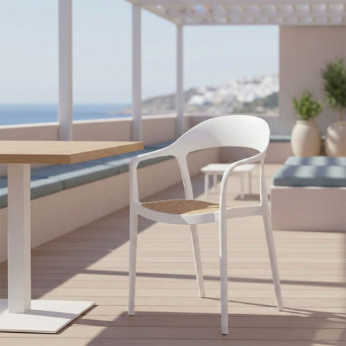 Πολυθρόνα Ember στοιβαζόμενη pakoworld με UV protection PP μπεζ- λευκό 52.5x56.5x81εκ. (x1)
