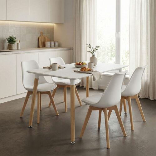 Τραπέζι Natali pakoworld MDF λευκό-πόδια σε φυσική απόχρωση 120x80x76εκ (x1)