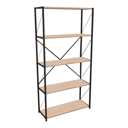 Βιβλιοθήκη Tikilmo pakoworld oak μελαμίνης-μαύρο μέταλλο 88x34x180εκ (x1)