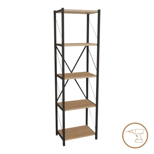 Βιβλιοθήκη Glase pakoworld oak μελαμίνης-μαύρο μέταλλο 40x30x150εκ (x1)