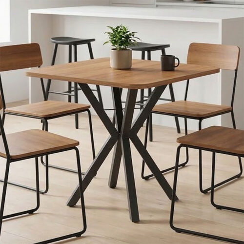 Τραπέζι Prestone pakoworld oak μελαμίνης-μαύρο μέταλλο 70x70x75εκ (x1)