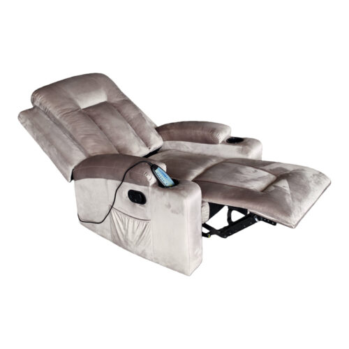 Πολυθρόνα relax με μηχανισμό massage Gessel pakoworld βελούδο σε γκρι απόχρωση 80x90x98εκ (x1)