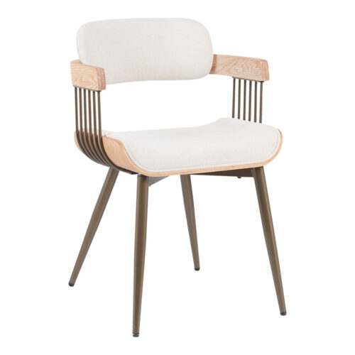 Πολυθρόνα Cameo pakoworld μέταλλο μπρονζέ-white-wash ξύλο-μπέζ ύφασμα 53x49.5x75.5εκ (x1)