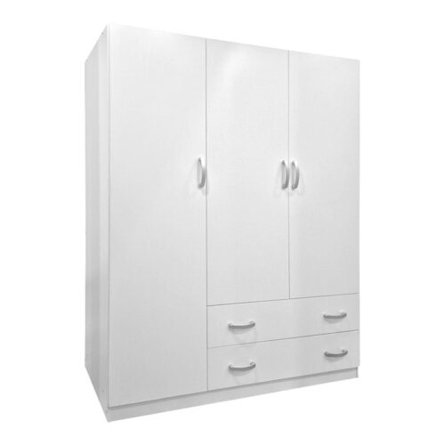 Ντουλάπα τρίφυλλη με 2 συρτάρια Alvia pakoworld λευκή 150x51x180εκ (x1)