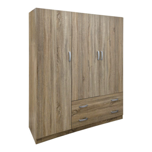 Ντουλάπα τρίφυλλη με 2 συρτάρια Alvia pakoworld sonoma 150x51x180εκ (x1)